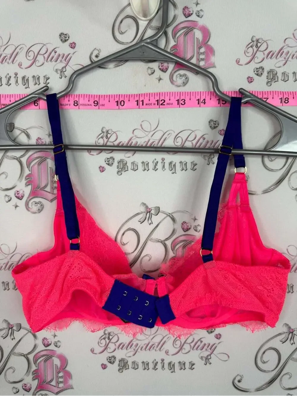 Victoria's Secret Neon Pink Lace Underwire Bra with purple Straps